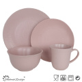 Embossed Pink Color Ceramic Stoneware Dinner Set